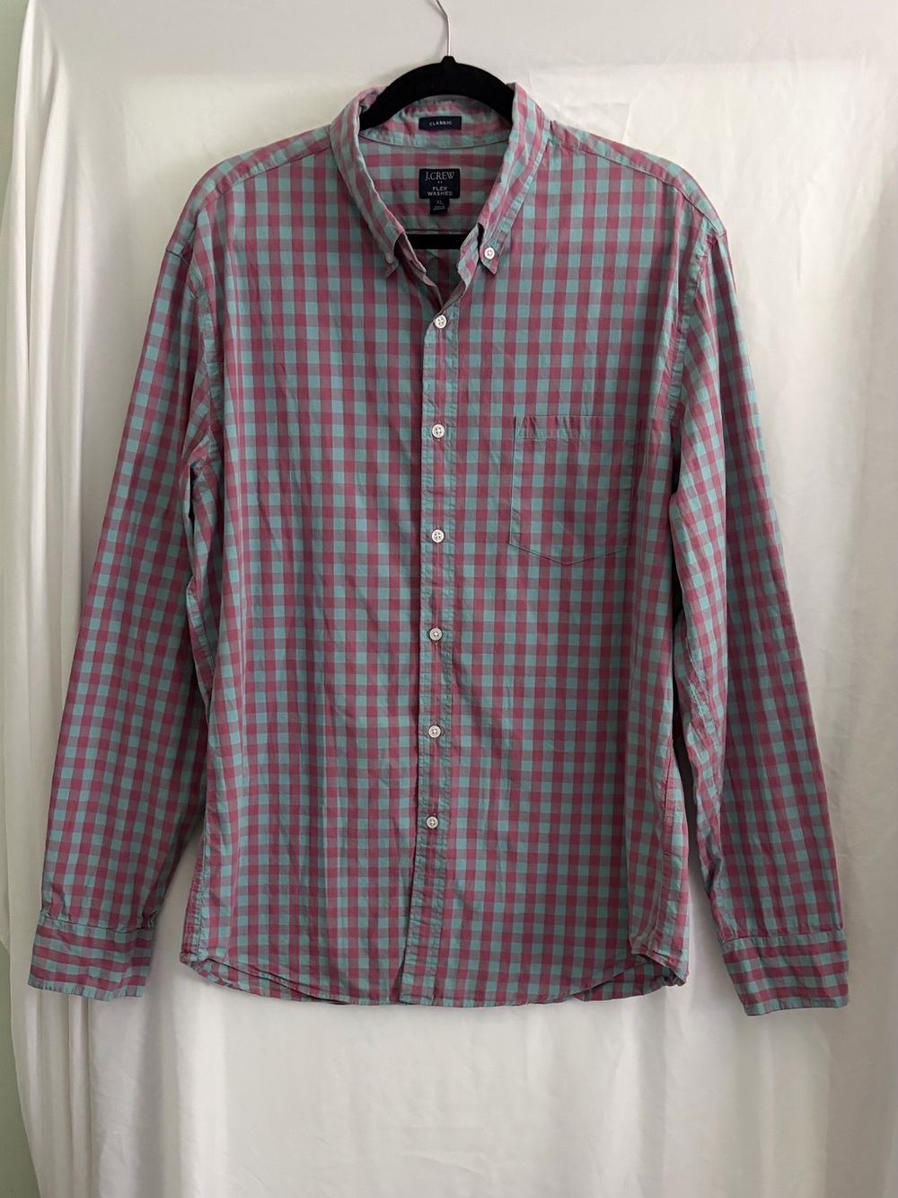 J. Crew Men's Pink and Teal Gingham Button-Down Shirt